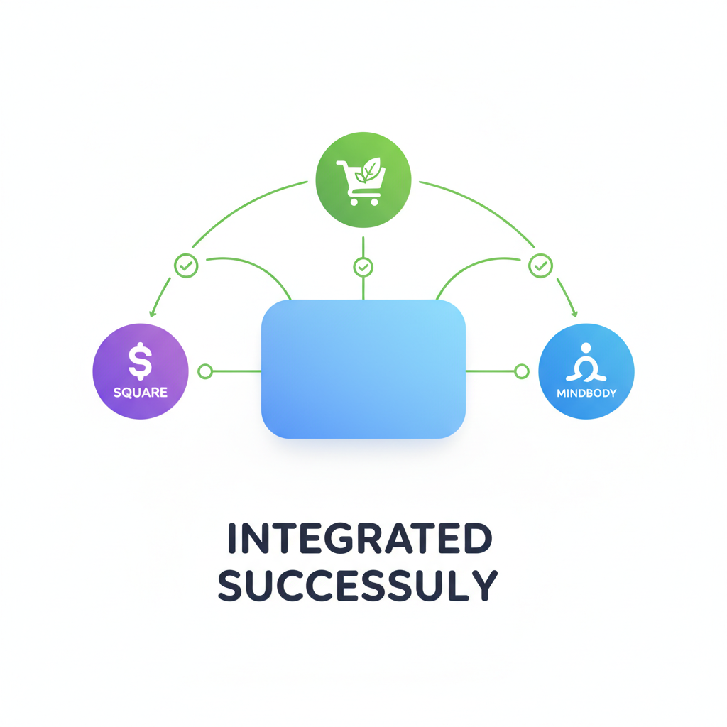 Platform integration diagram showing Square and Mindbody connecting to FreshReturn